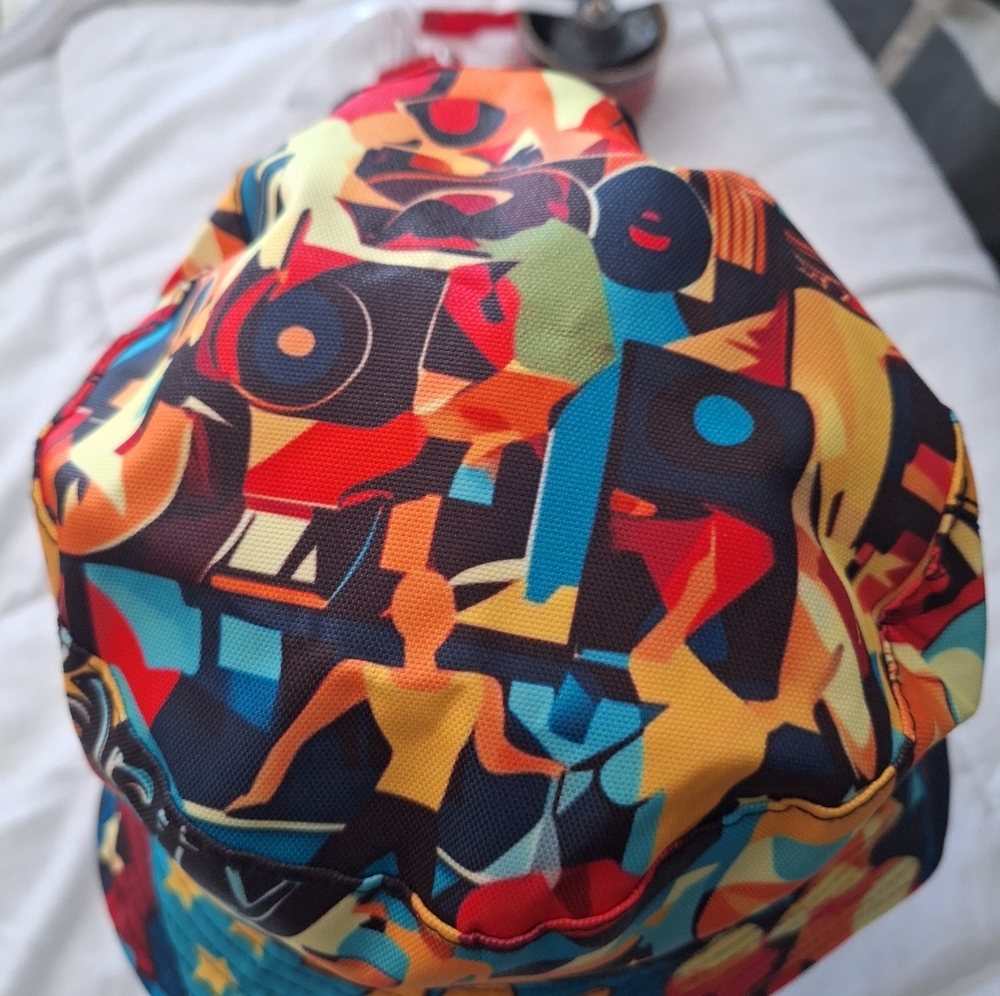 70s Abstract Print Bucket Hat Unisex Sz 22"/23" - Picture 4 of 5